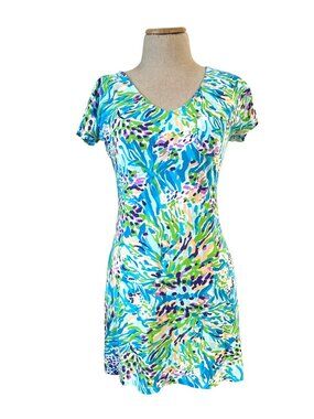 Lilly Pulitzer Womens Sz XS Multicolor Tropical Print Dress XS Keyhole Back